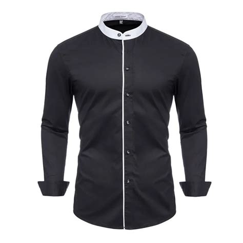 Jolie chemise à col mao de couleur noir Pour homme