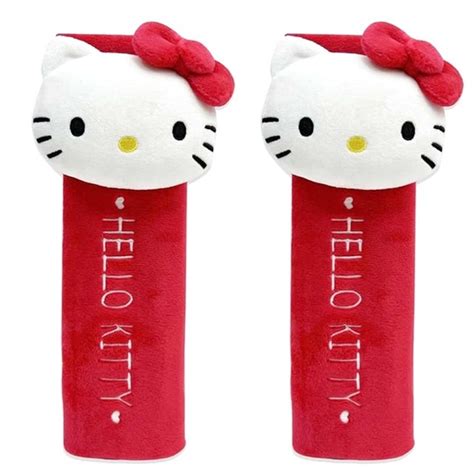 小禮堂 Hello Kitty 車用造型絨毛安全帶護套2入組 紅大臉款 4713909 238776 文創小物 Yahoo奇摩購物中心