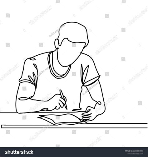 Continuous Line Drawing Man Sitting Table Stock Vector Royalty Free