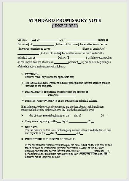 Promissory Note Templates My Word Templates