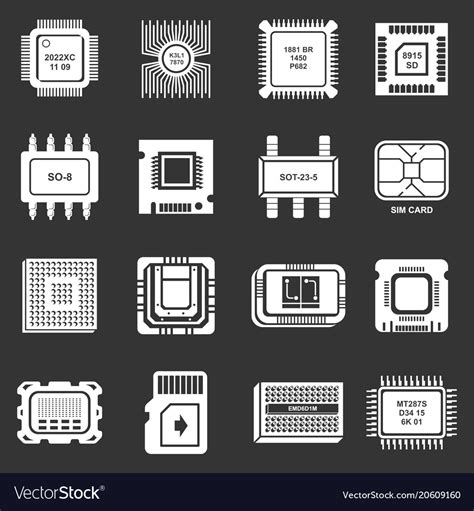 Computer Chips Icons Set Grey Royalty Free Vector Image