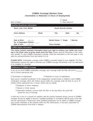 Fillable Online COBRA Coverage Election Form HR Compliance Expert Fax