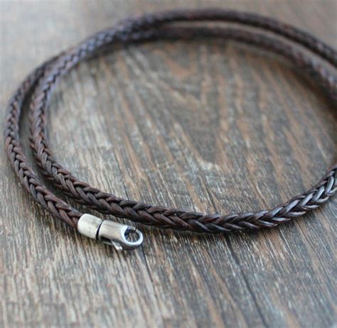 Men S Brown Leather Necklace Square Braid Braided Leather Necklace