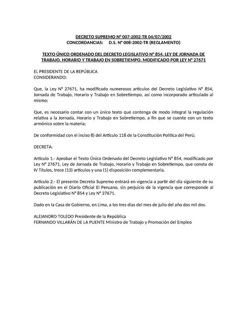 DS 007 2002 TR Jornada DE Trabajo DECRETO SUPREMO N 007 2002 TR 04