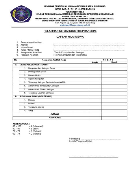 Format Penilaian Pkl Smk Format Penilaian Sidang Prakerin Pdf Form Kriteria Penilaian Sidang