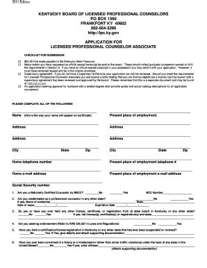 Fillable Online Lpc Ky Application For Licensure As An Lpca Board Of