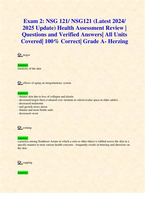 Exam 2 NSG 121 NSG121 Latest 2024 2025 Update Health Assessment