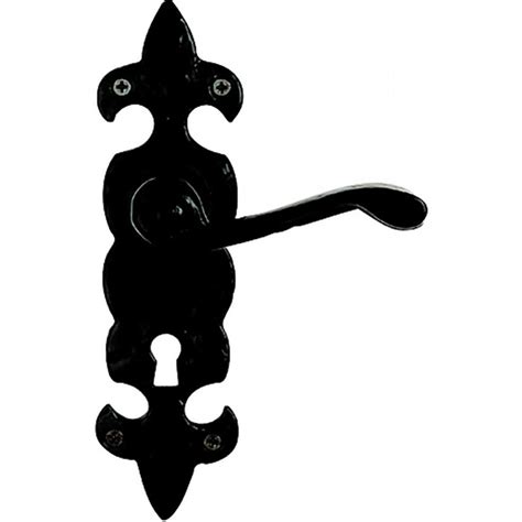 Premier Fleur De Lys Lock Door Handles Black Wrought Iron Selco