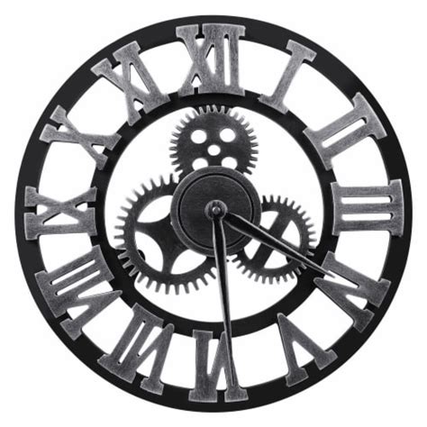 Large Gear Wall Clock Roman Numbers D Big Dial Wooden Industrial