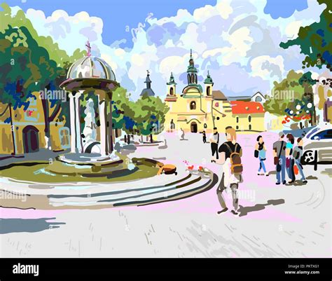 digital painting of sunny day in the city Stock Vector Image & Art - Alamy