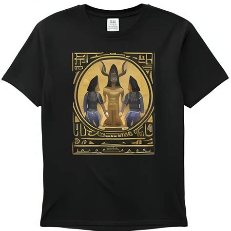 Black T-Shirt with Egyptian God Mentu Illustration in Gold and Blue Modern Inspired by Ancient ...