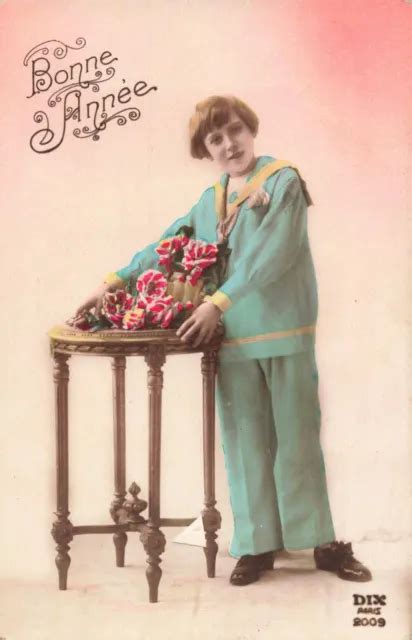 Cpa Fantaisie Jeune Fille Aux Fleurs Carte De Voeux Bonne Annee Eur