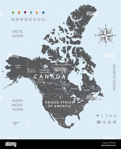 Mapa De Vectores De Canad Estados Unidos Y M Xico Con Los Estados De