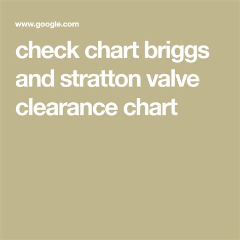 Check Chart Briggs And Stratton Valve Clearance Chart Valve Stratton