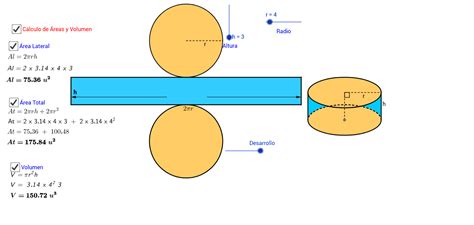 Desarrollo plano área y volumen del CILINDRO RECTO GeoGebra