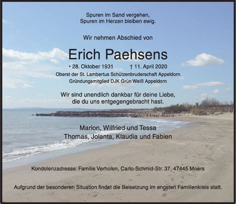 Alle Traueranzeigen F R Erich Paehsens Trauer Rp Online De