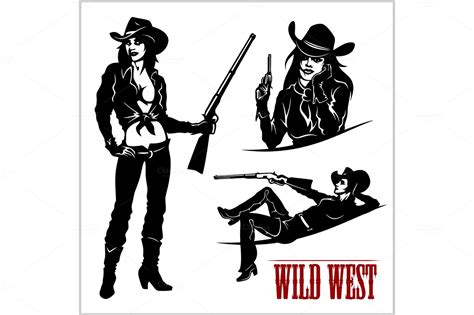 Silhouettes Of Western Cowgirls Vector Illustration People Illustrations ~ Creative Market