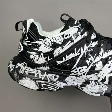 Cheap Replica Balenciaga Graffiti Track Sneakers Black White Replica