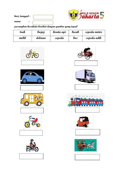 The Worksheet Shows Different Types Of Vehicles