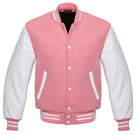 Letterman Varsity Bomber Baseball Jacket Pink Wool And White Leather Sleeves Ebay