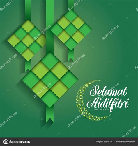 Selamat Hari Raya Aidilfitri Vector Ilustración Con Ketupat Malayo