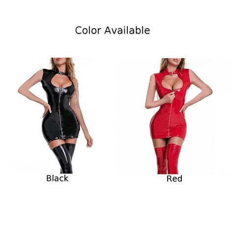 Elegant Womens Black Red Wet Look Bodycon Dress Sexy Lingerie Clubwear