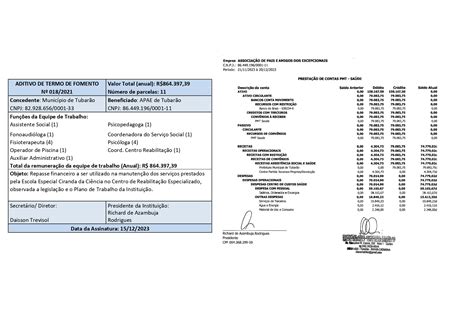 PRESTAÇÃO DE CONTAS SAÚDE NOVEMBRO 2023 Apae Tubarão