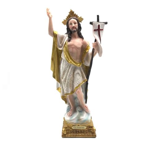 Imagem De Jesus Cristo Ressuscitado Grande Resina 32 Cm