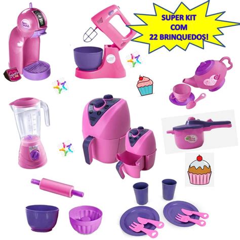 Super Kit Brinquedos De Casinha Cozinha Rosa Infantil Panelinha