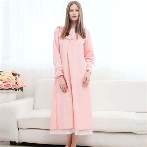 Buy Long Sleeve Mid Calf Long Nightgown Women Cotton