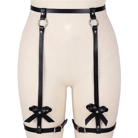 Pu Leather Body Harness With Bows Bondage Garter Belt For Legs