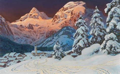 Oil On Canvas Winter On The Lofer Austrian Painter Alois Arnegger