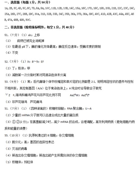 2021届黑龙江省哈尔滨市第六中学校高三生物9月月考试题答案（图片版）高考网