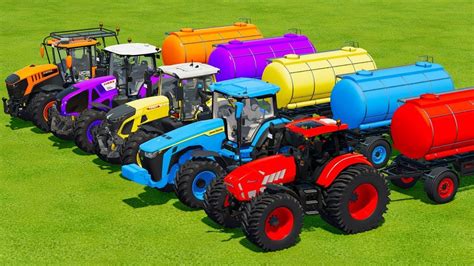 TRANSPORTING PIXAR CARS FRUITS WITH COLORED JOHN DEERE Vs CLAAS Vs