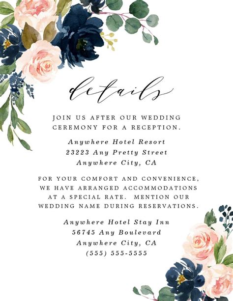 Navy Blue And Blush Pink Floral Country Wedding Enclosure Card Zazzle