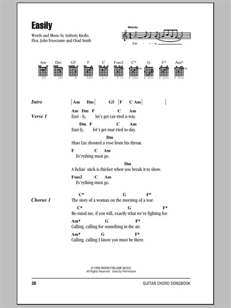 Easily By Red Hot Chili Peppers Sheet Music For Guitar Chords Lyrics At Sheet Music Direct