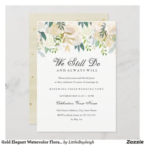 Gold Elegant Watercolor Floral Vow Renewal Invitation Vow Renewal