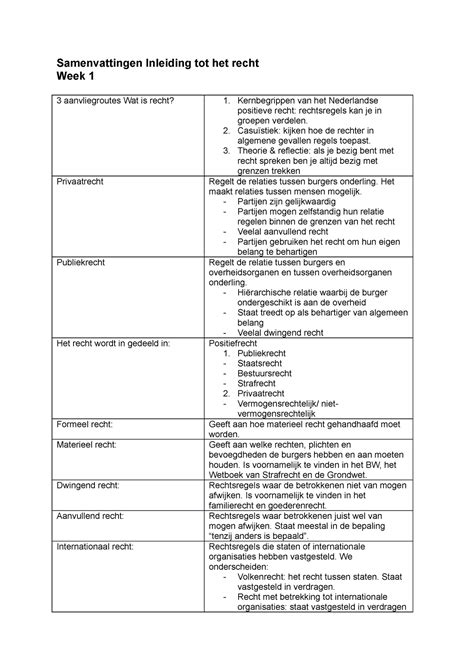 Samenvattingen Inleiding Tot Het Recht Kernbegrippen Van Het