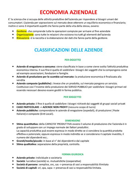 Riassunti Economia Aziendale Anno 2021 2022 ECONOMIA AZIENDALE E La