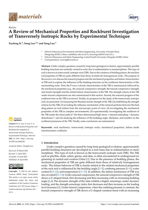 PDF A Review Of Mechanical Properties And Rockburst Investigation Of