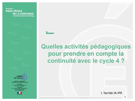 Quelles activités pédagogiques pour prendre en compte la continuité