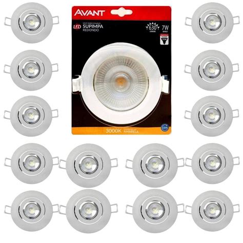 Kit 14 Spots Led Embutir Avant 7W 3000K Bivolt Luz Amarela Redondo