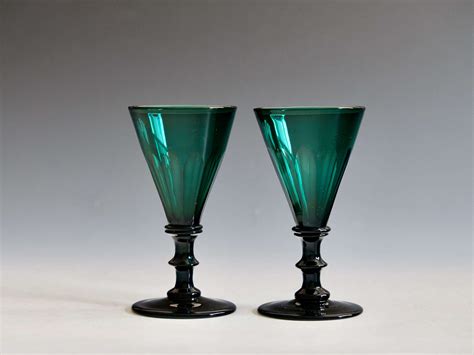 Antique Glass Green Wine Glasses Pair English C1830 In Antique Wine Glasses Carafes And Drinking