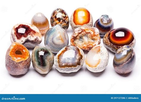 Collection Of Polished Geodes On White Background Stock Photo Image