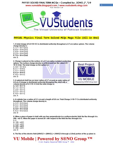 Phy Final Term Solved Mcqs Mega File Vu Mobile Powered By Sno