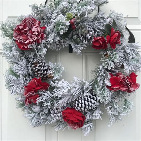 Flocked Christmas Wreath Holiday Door Decor Christmas Wreath Snowy