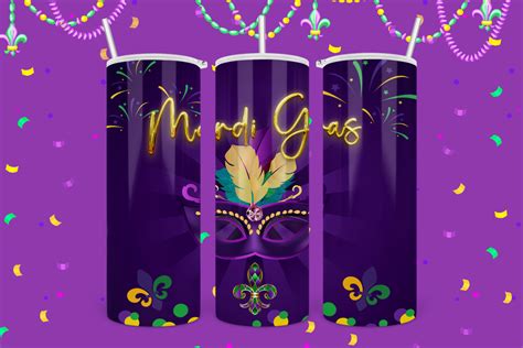 Mardi Gras Masks 20Oz Tumbler Wrap1 Graphic By Peangra Creative Fabrica