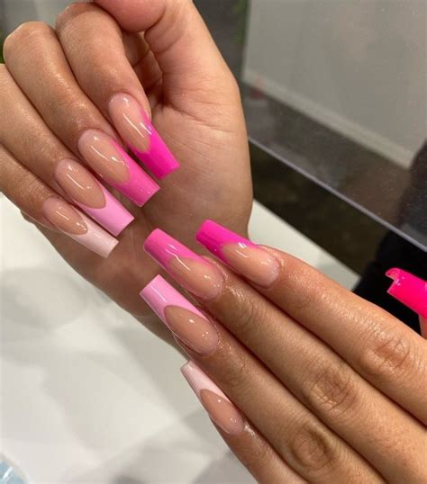 Colored French Tip Nails Acrylics Etsy Unghie Fucsia Unghie Idee