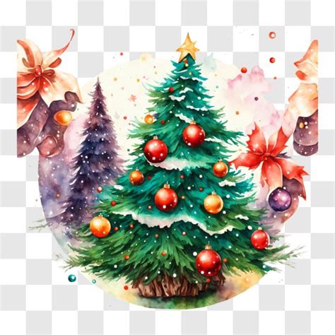 Descarga Árbol de Navidad acuarela decorado con adornos y copos de