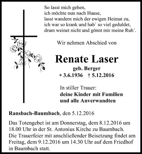 Traueranzeigen Von Renate Laser Rz Trauer De